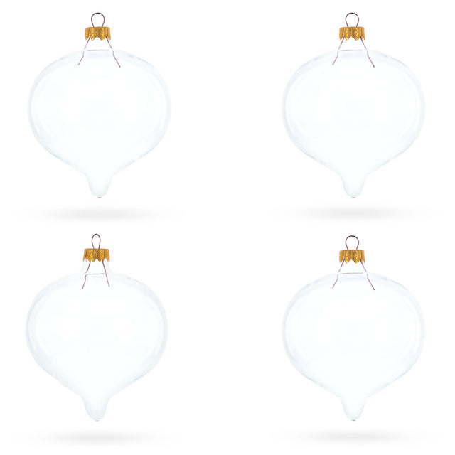 Set of 4 Pointed Onion-Shape Finial Clear Glass Christmas Ornaments in Clear color Finial