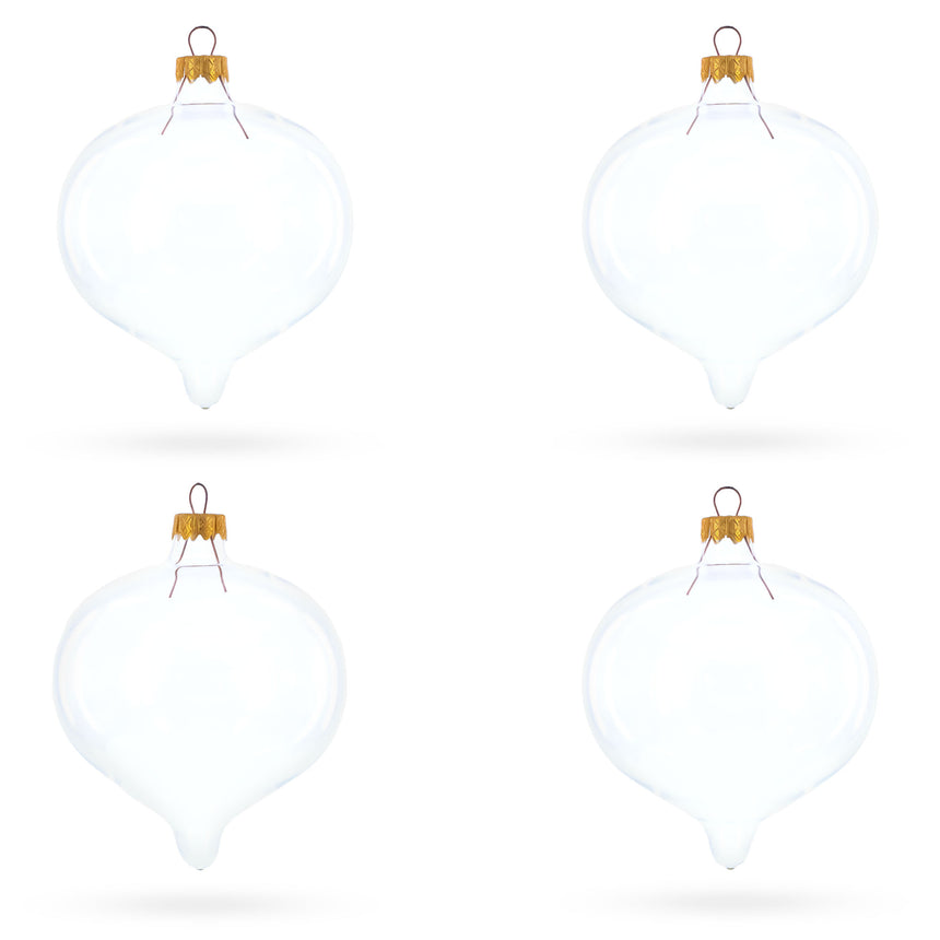 Set of 4 Pointed Onion-Shape Finial Clear Glass Christmas Ornaments in Clear color Finial