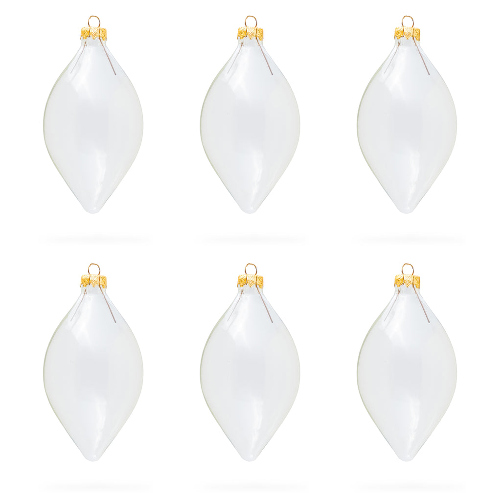 Glass Set of 6 Rhombus Shape Clear Glass Christmas Ornaments in Clear color