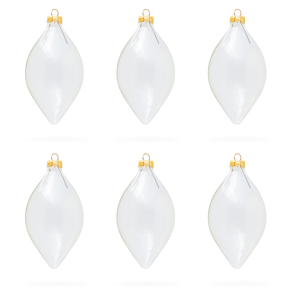Set of 6 Pointed Teardrop Finial Clear Glass Christmas Ornaments in Clear color Finial