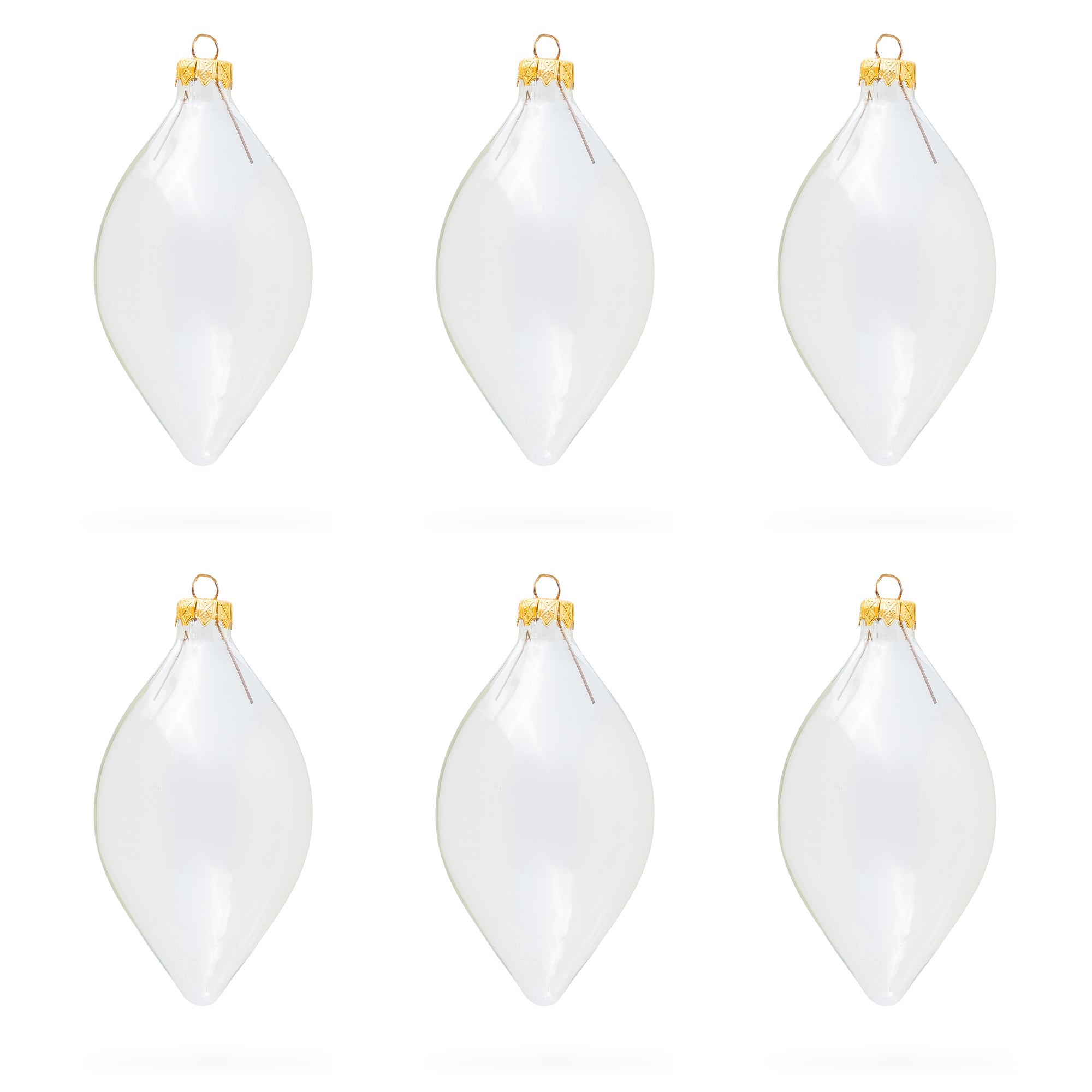 Set of 6 Pointed Teardrop Finial Clear Glass Christmas Ornaments in Clear color Finial
