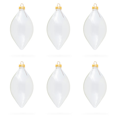 Glass Set of 6 Rhombus Shape Clear Glass Christmas Ornaments in Clear color