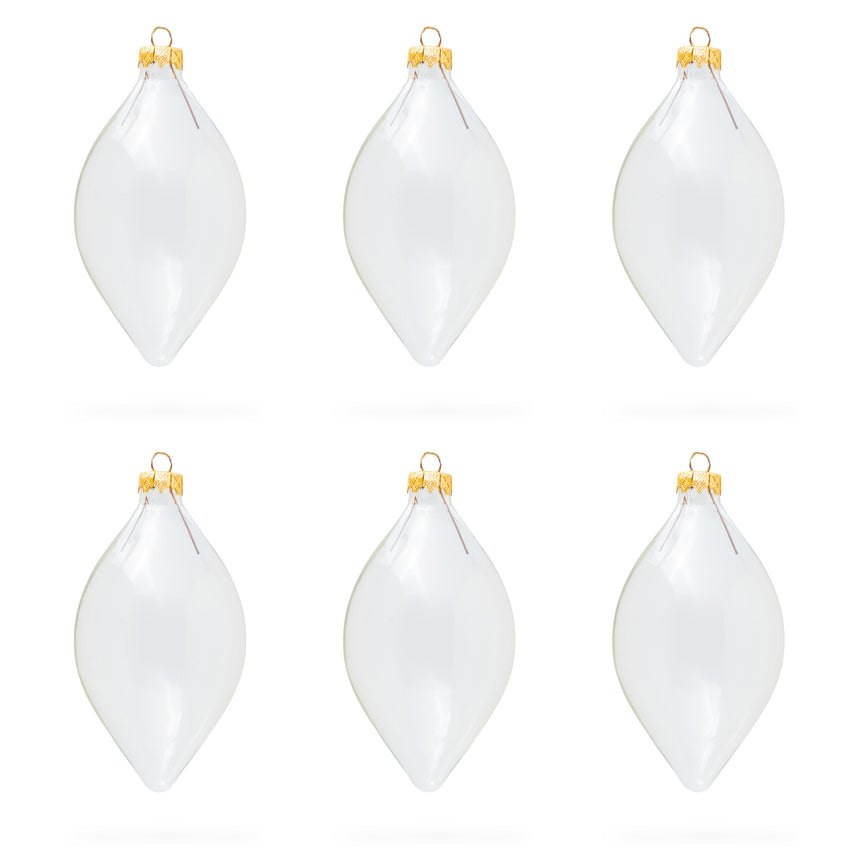 Set of 6 Pointed Teardrop Finial Clear Glass Christmas Ornaments in Clear color Finial