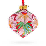 Narcissus Flowers Teardrop Finial Glass Christmas Ornament in Red color Finial