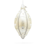 Pearls on Silver Pointed Teardrop Finial Glass Christmas Ornament in White color Finial