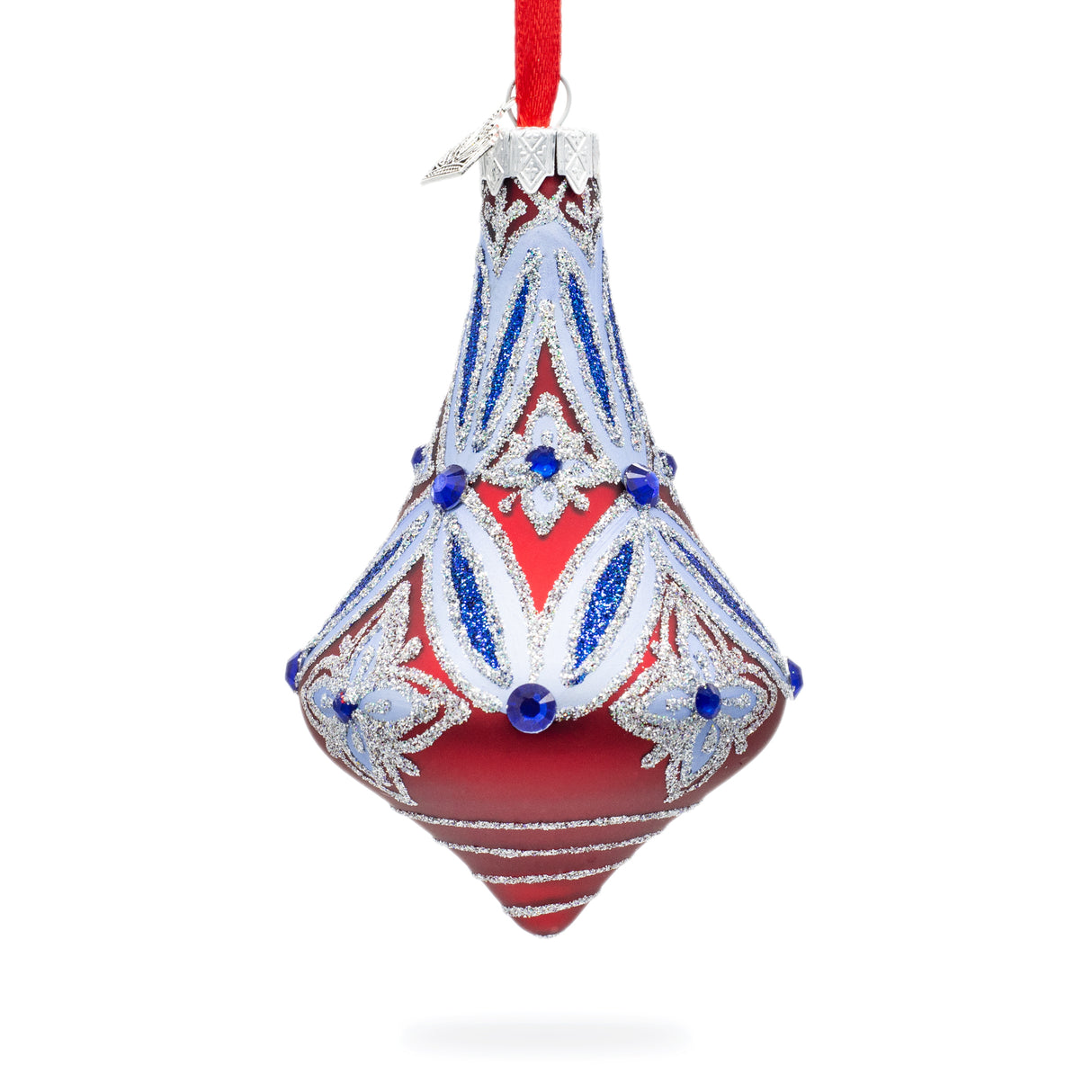 Blue Geometrical Pattern Glass Bell Finial Christmas Ornament in Multi color,  shape