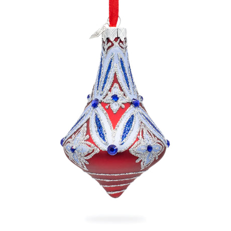 Blue Geometrical Pattern Glass Bell Finial Christmas Ornament in Multi color,  shape