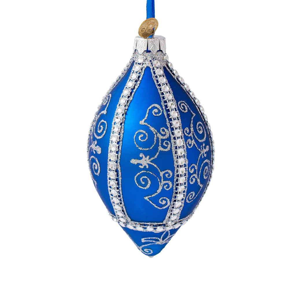 Glass Jeweled Pattern on Blue Glass Rhombus Christmas Ornament in Blue color Rhombus