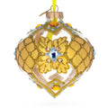 Jeweled Golden Leaves on Clear Onion-Shape Finial Glass Christmas Ornament in Gold color Finial