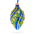 Swirl Roses on Blue Pointed Teardrop Finial Glass Christmas Ornament in Blue color Finial