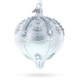 White Jewels on Silver Onion Shape Glass Ornament in White color,  shape