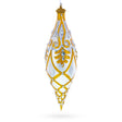 Gold & White Baroque-Style Gem-Encrusted Elongated Pointed TeardropFinial Glass Christmas Ornament in Silver color Finial