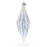 Pearl and Glitter Jeweled Elongated Pointed Teardrop Finial Glass Christmas Ornament in White color Finial