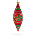 Red and Green Glitter Jeweled Elongated Pointed Teardrop Finial Glass Christmas Ornament in Red color Finial