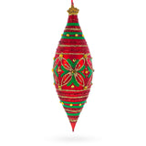 Red and Green Glitter Jeweled Elongated Pointed Teardrop Finial Glass Christmas Ornament in Red color Finial