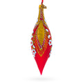 Red and Gold Jewel-Encrusted Elongated Pointed Teardrop Finial Glass Christmas Ornament in Red color Finial