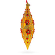 Gold and Red Floral Jeweled Elongated Pointed Teardrop Finial Glass Christmas Ornament in Gold color Finial