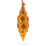 Gold and Red Floral Jeweled Elongated Pointed Teardrop Finial Glass Christmas Ornament in Gold color Finial