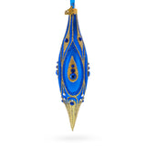 Royal Blue and Gold Jeweled Elongated Pointed Teardrop Finial Glass Christmas Ornament in Blue color Finial