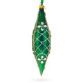 Emerald Jeweled Lattice Elongated Pointed Teardrop Finial Glass Christmas Ornament in Green color Finial