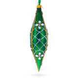 Emerald Jeweled Lattice Elongated Pointed Teardrop Finial Glass Christmas Ornament in Green color Finial
