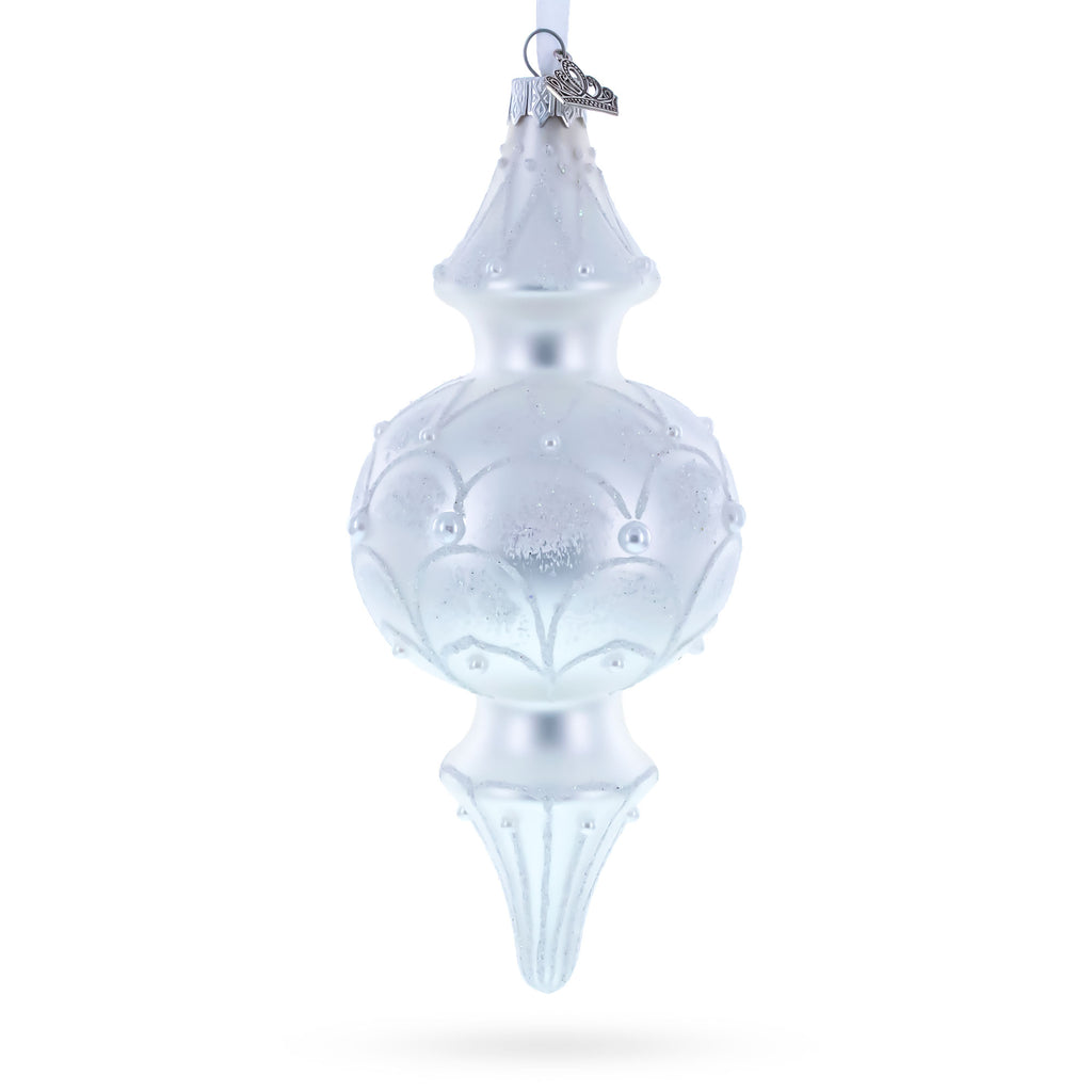 Snowy Pearl Double-Ended Finial Drop Glass Christmas Ornament in White color Finial