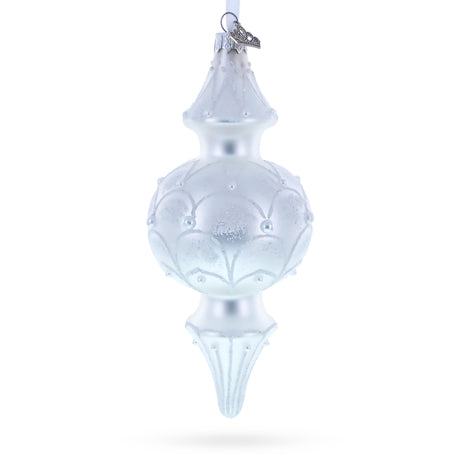 Snowy Pearl Double-Ended Finial Drop Glass Christmas Ornament in White color Finial