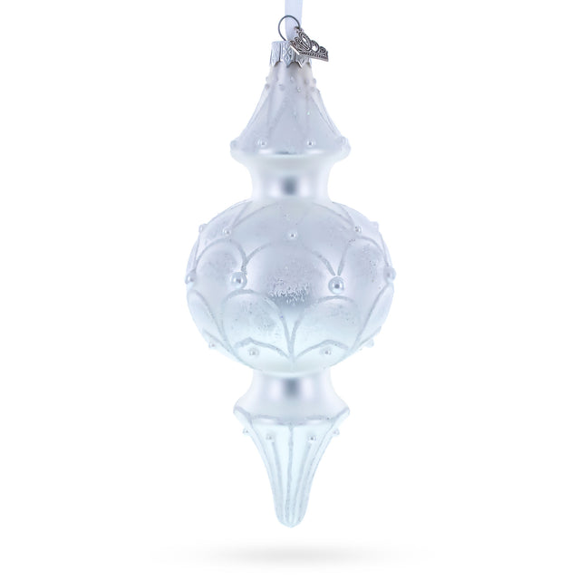 Snowy Pearl Double-Ended Finial Drop Glass Christmas Ornament in White color Finial