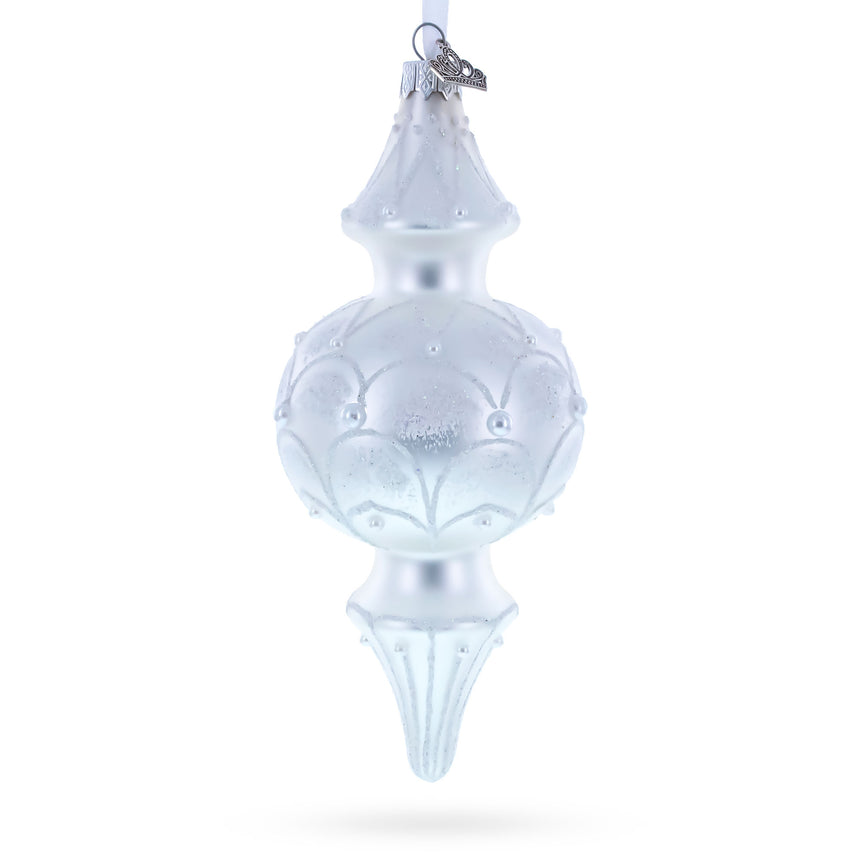 Snowy Pearl Double-Ended Finial Drop Glass Christmas Ornament in White color Finial