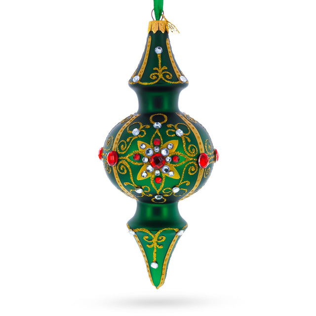 Emerald Baroque Jeweled Double-Ended Finial Drop Glass Christmas Ornament in Green color Finial