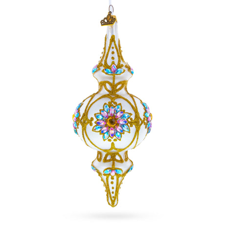 Pearl White Baroque Double-Ended Finial Drop Glass Christmas Ornament in White color Finial