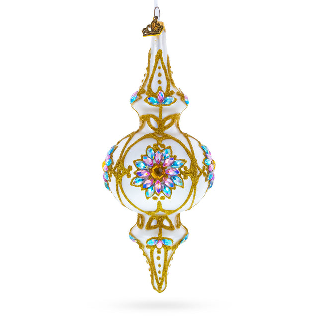Pearl White Baroque Double-Ended Finial Drop Glass Christmas Ornament in White color Finial