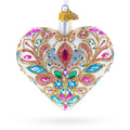 Gilded Baroque Gem Heart Glass Ornament in White color Heart