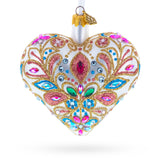 Gilded Baroque Gem Heart Glass Ornament in White color Heart