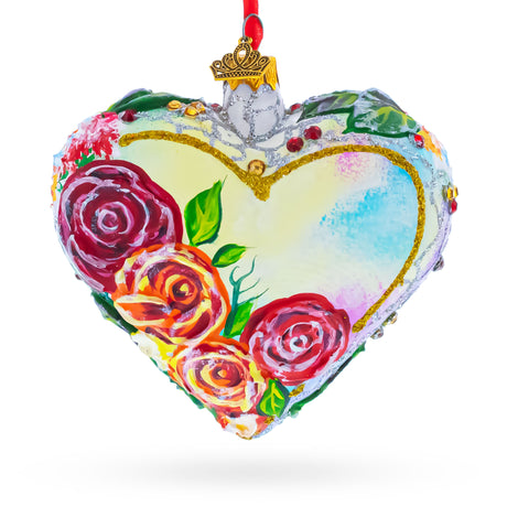 Pastel Rose Garden Heart Glass Ornament in Multi color Heart