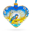 Golden Sunrise Bird Heart Glass Ornament in Blue color Heart