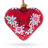 Pearl & Ruby Jeweled Heart Glass Ornament in Red color Heart