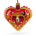 Regal Red Jeweled Glass Heart Ornament in Red color Heart