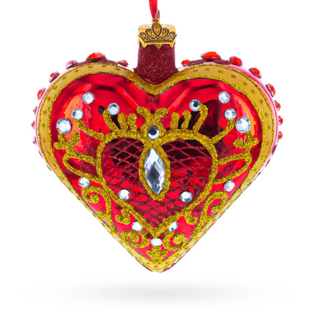 Regal Red Jeweled Glass Heart Ornament in Red color Heart