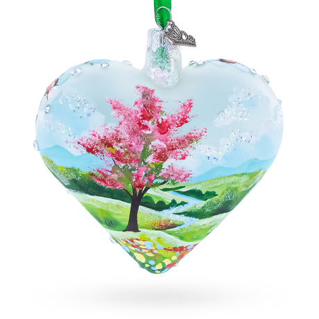 Sparkling Daisy Meadow Vista Jeweled Glass Heart Ornament in Multi color Heart