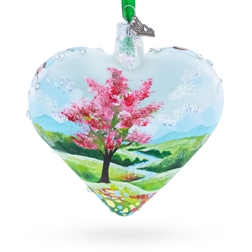 Sparkling Daisy Meadow Vista Jeweled Glass Heart Ornament in Multi color Heart