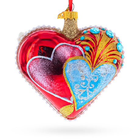 Royal Romance Pearl Jewels Glass Heart Ornament in Red color Heart