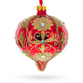 Regal Red & Gold Scrollwork Jeweled Onion-Shape Finial Glass Christmas Ornament in Red color Finial