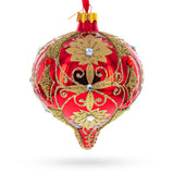 Regal Red & Gold Scrollwork Jeweled Onion-Shape Finial Glass Christmas Ornament in Red color Finial