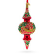 Holly & Gold Scroll Double-Ended Finial Drop Glass Christmas Ornament in Red color Finial