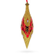 Gilded Petal & Pearl Elongated Pointed Teardrop Finial Glass Christmas Ornament in Red color Finial