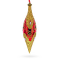 Gilded Petal & Pearl Elongated Pointed Teardrop Finial Glass Christmas Ornament in Red color Finial