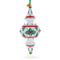Winter Lattice & Holly Star Jeweled Double-Ended Finial Drop Glass Christmas Ornament in White color Finial