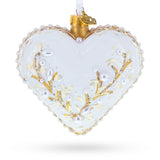 Winter Pearl Vine Jeweled Glass Heart Ornament in White color Heart