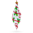 Holiday Ribbon on White Elongated Pointed Teardrop Finial Glass Christmas Ornament in White color Finial